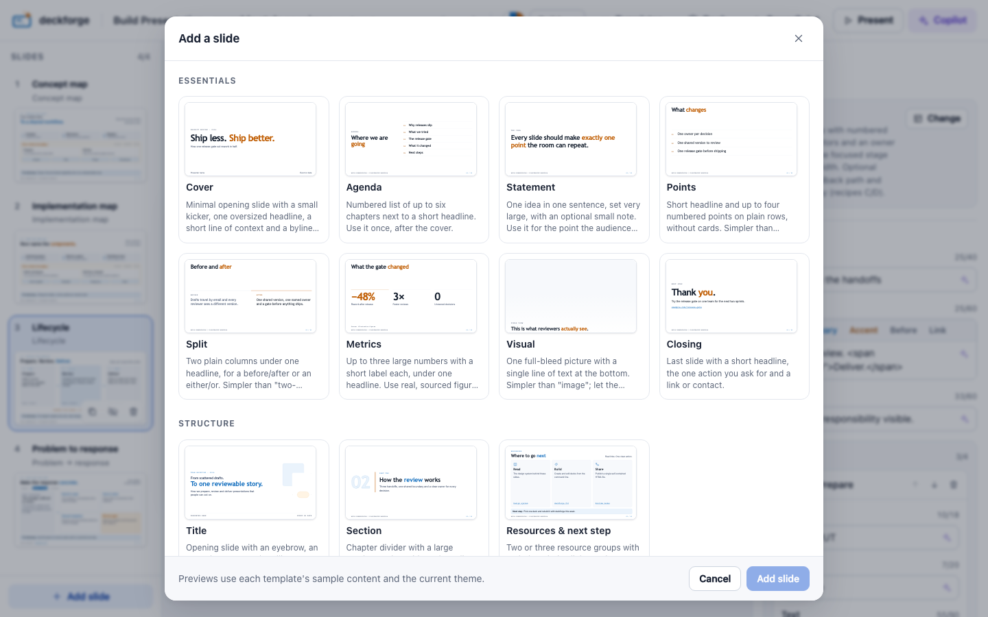 The template picker